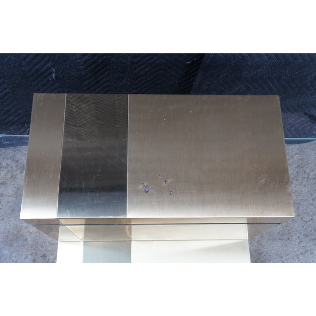 1970s Cityscape Mid Century Modern Cantilever Floating Gold Coffee Table Attributed to Paul Evans For Sale - Image 5 of 12