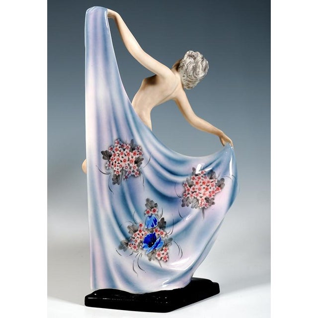 Art Deco Nocturno Nude Dancer Posing with Shawl from Goldscheider, Vienna, Austria, 1939 For Sale - Image 3 of 6