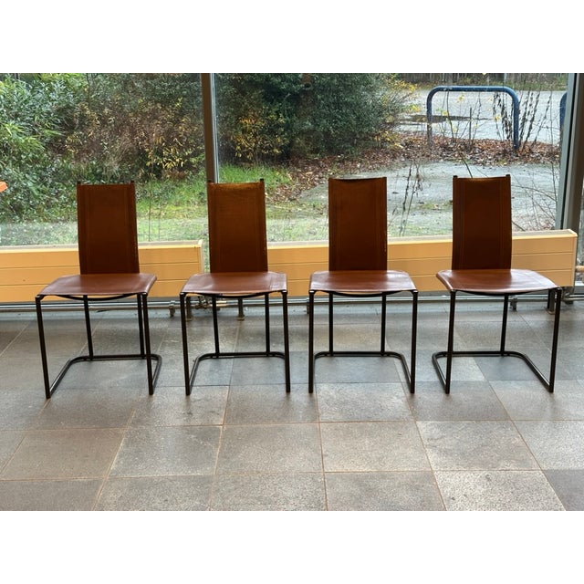 1970s Vintage Cantilever Dining Chairs in Saddle Leather by Thema, Italy, 1970s, Set of 4 For Sale - Image 5 of 13