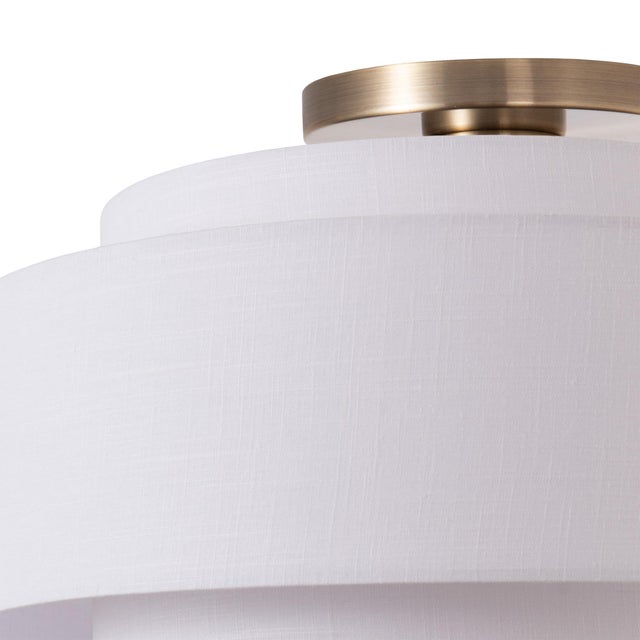 2020s Coronado Flush Mount Light - Modern, Drum White Linen Shade, Weathered Brass For Sale - Image 5 of 6