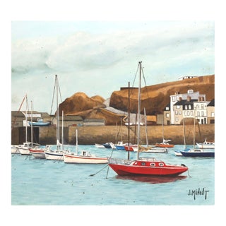 French Harbor Scene Oil on Canvas For Sale