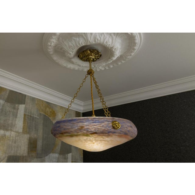 Art Nouveau Violet and Amber Glass and Brass Pendant Light, France, 1920 For Sale - Image 4 of 18