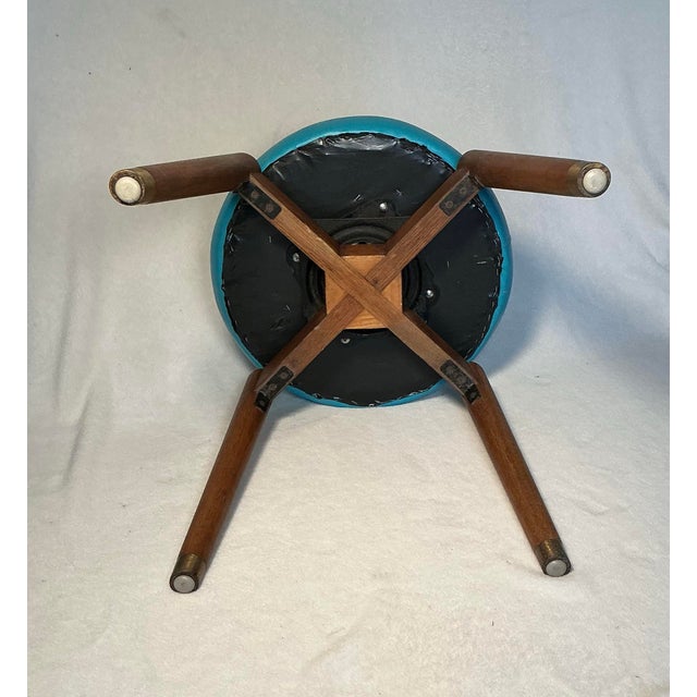 Wood Vintage Mid-Century Modern Swivel Vanity Stool, Newly Reupholstered - Circa 1960s For Sale - Image 7 of 12