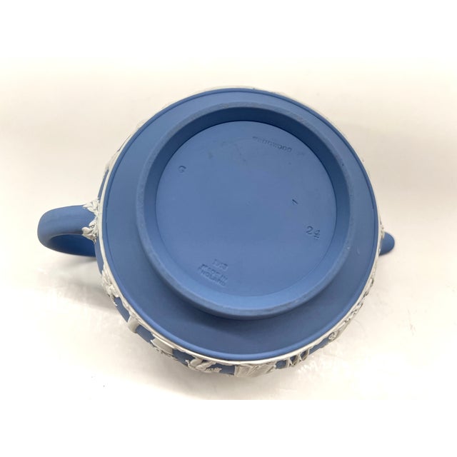 Vintage Mid Century 1960s Wedgwood Jasperware Sacrifice Teapot Elegant Wedgwood Blue Jasperware teapot featuring crisp...