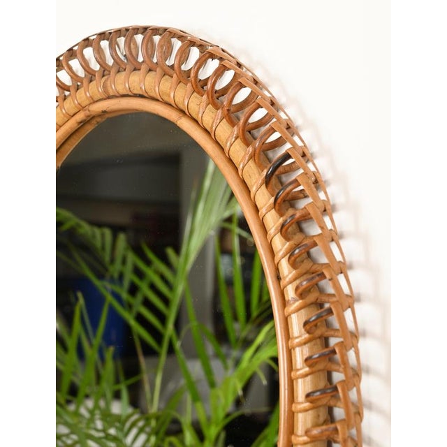Vintage Round Spring Mirror in Bamboo with Rattan and Wicker by Franco Albini, Italy, 1960s For Sale - Image 9 of 13