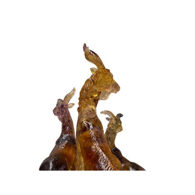 Orange Golden Orange 3 Rams Crystal Glass Fengshui Display Art Figure For Sale - Image 8 of 12