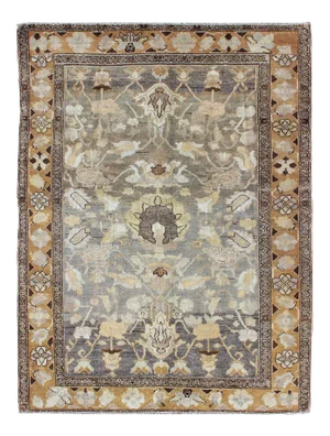 Antique Persian Bakhtiari Rug With Soft Earth-Toned Floral and Botanical Motifs