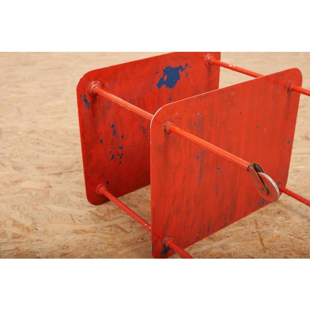 Red Serving Side Table with Steel Tube Frame and Sheet Metal Shelves For Sale - Image 8 of 11