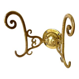 Antique Early 1900s Brass Wall Double Coat Hook For Sale