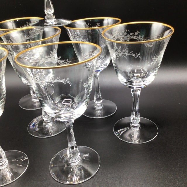 Fostoria "Golden Lace" Water Goblets - Set of 7 For Sale - Image 11 of 12