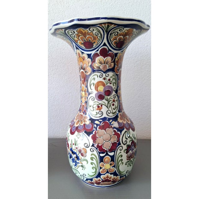 Set of Three Handworked Polychrome Boch Faience Vases, Premium Belgian Garniture Set For Sale - Image 11 of 11