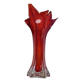 Submerged Blown Red Murano Glass Vase, 1960s For Sale