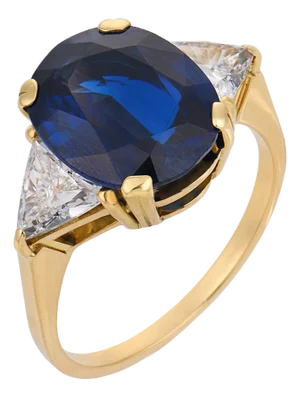 Vintage Gia 6.09 Carat No Heat Sapphire Diamond 18k Yellow Gold Ring, Size 9