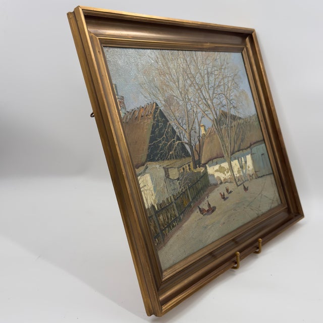 Sky Blue Antique 1923 Frederik Engelfelt Danish Oil Painting March Day Funen Village For Sale - Image 8 of 12