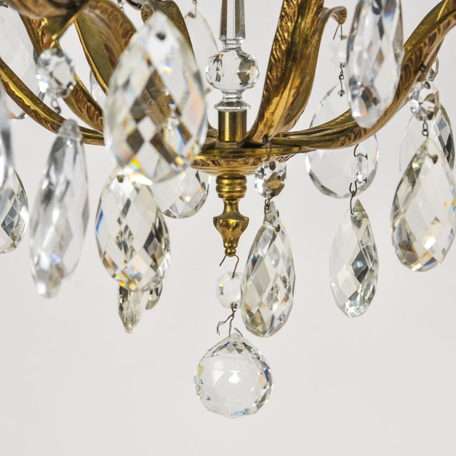 Late 20th Century Vintage Brass and Crystal Chandelier 5 Light Baroque Rococo Revival Made in Sweden For Sale - Image 5 of 18