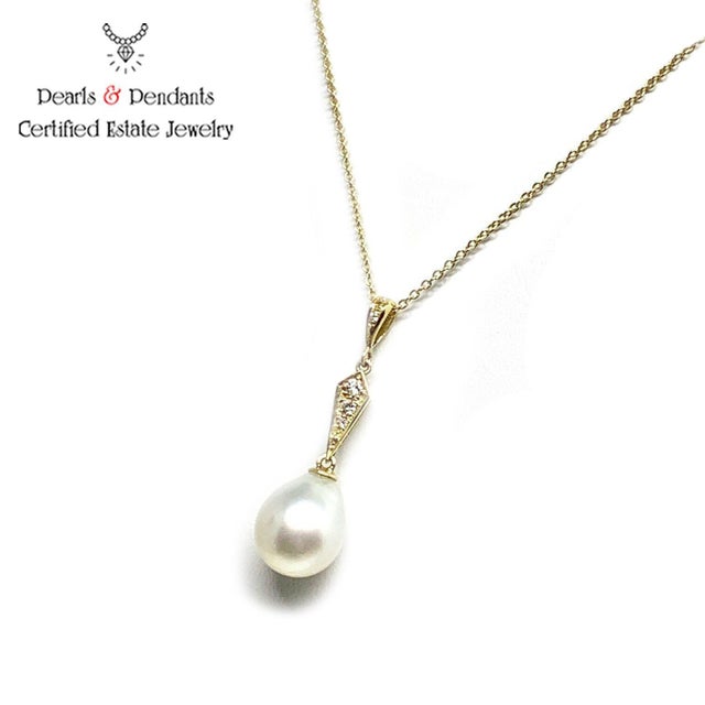 Diamond South Sea Pearl Necklace 14k Gold Italy Certified For Sale - Image 4 of 7