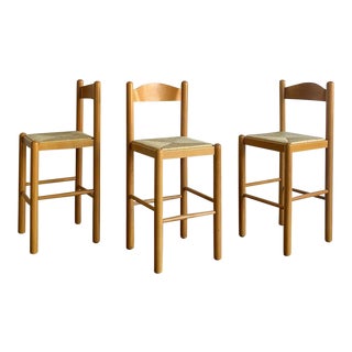 1970s Italian Counter Stools With Rush Woven Seats - Set of 3 For Sale