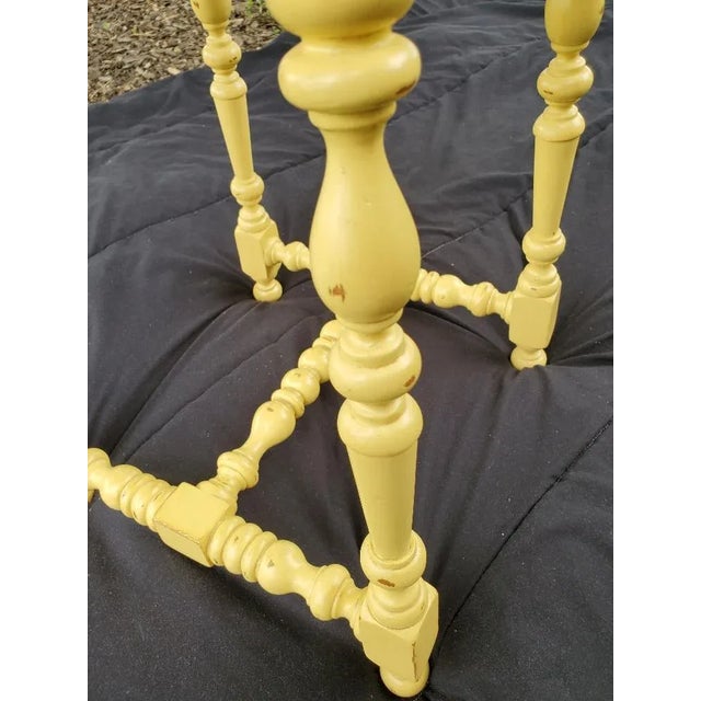 Rustic Painted Sunshine Yellow Turned Leg Wood Spot Table For Sale - Image 3 of 6