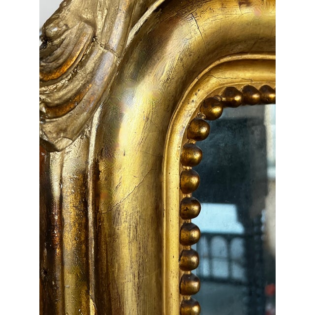 Gold 19th Century French Empire Period Carved Giltwood Rectangular Mirror With Crest For Sale - Image 8 of 10
