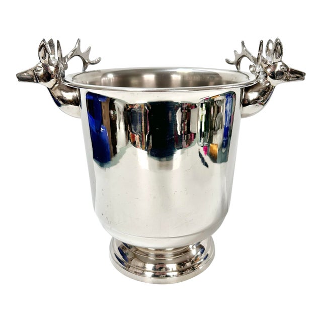 Vintage Silverplate Stag Ice Bucket With Deer Head Handles – Barware For Sale
