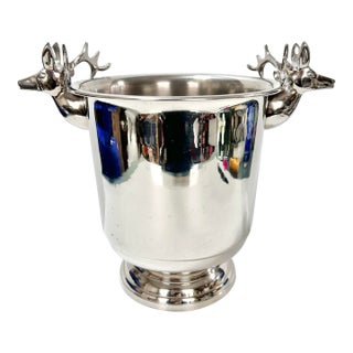 Vintage Silverplated Stag Ice Bucket Wine Champagne Chiller - Lodge Style For Sale