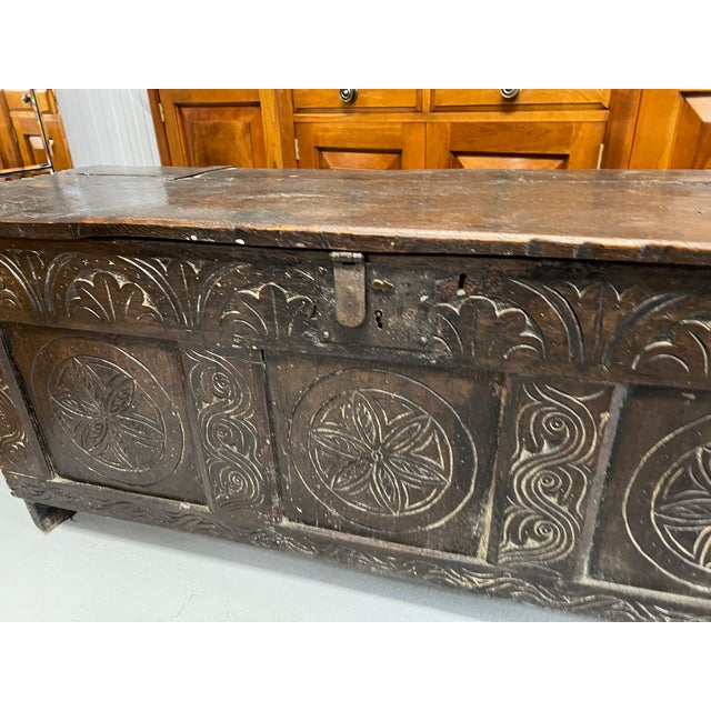 Brown Antique Coffer in Oak For Sale - Image 8 of 9