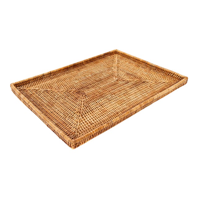 Artifacts Rattan Rectangular Flat Tray in Honey Brown - 19" For Sale