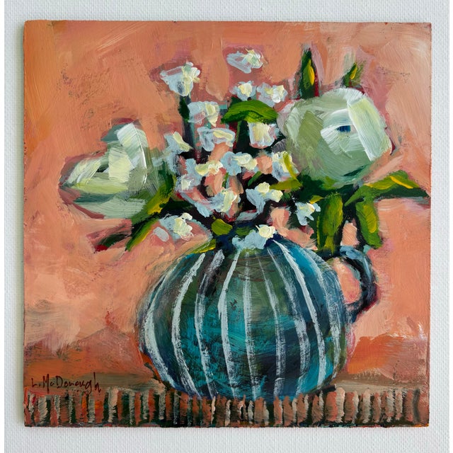 “Peachlight Bouquet” is a vibrant 6” x 6” still life that captures the warmth of late afternoon light through expressive,...