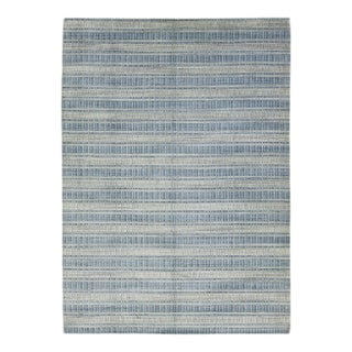 10 X 14 Modern Hand Loom Wool Rug in Gray and Blue With Geometric Design For Sale