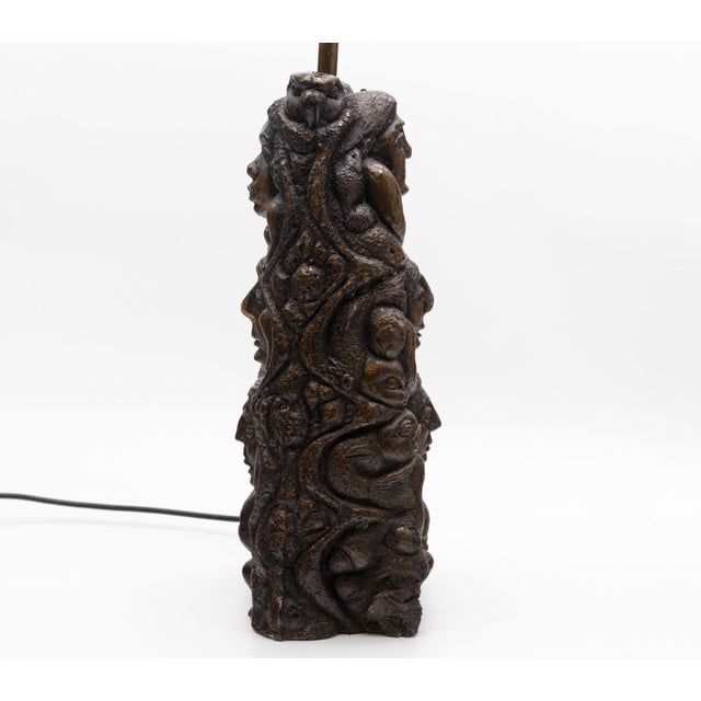 Large Bronzed and Pottery Figurative Table Lamp, 1970s For Sale - Image 11 of 13