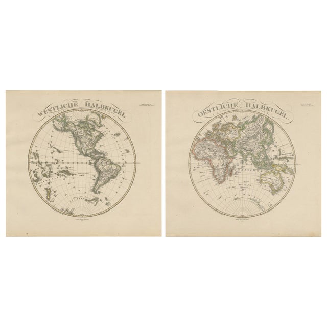 Western & Eastern Hemisphere Maps with World Double Hemisphere Engravings, 1857, Set of 2 For Sale - Image 14 of 17