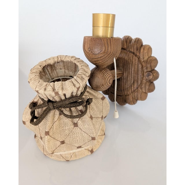 Beige Swedish Carved Pine Wall Sconces with Jute Shades, 1970s, Set of 2 For Sale - Image 8 of 16