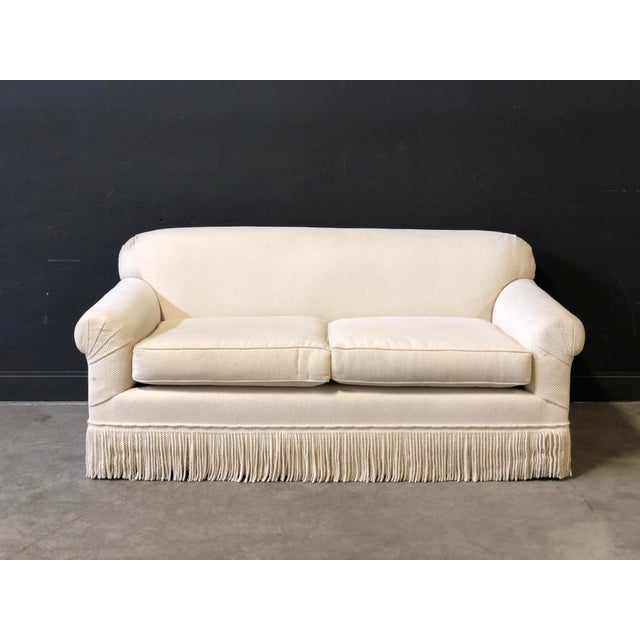 Off White Designer Loveseat With Fringe Chairish