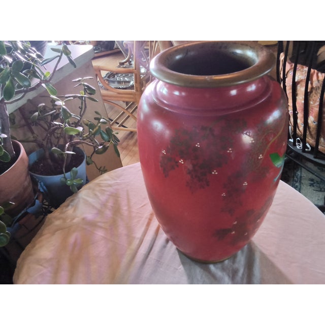 Red 1940's Ucagco Large Red Hand Painted Japanese Vase For Sale - Image 8 of 10