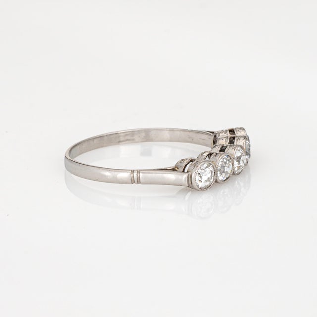 Edwardian Style 5 Stone Diamond Ring Platinum Size 6.75 Anniversary Band Estate For Sale - Image 4 of 6