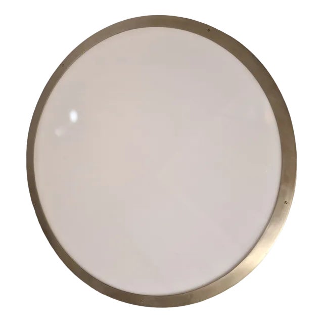 Large Ceiling Light in Aluminum and Wood with Milky Acrylic Glass Lampshade, 1980s For Sale