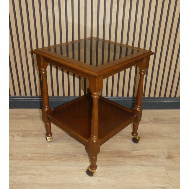 Vintage Square Bedside Tables in Wood and Glass on Wheels, 1960s-1970s, Set of 2 For Sale - Image 5 of 11