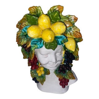 Bacchus Pottery Wall Mask Lemons Hand-Painted Ceramic Piece From the Fravolini Oggetti d'Arte Studio in Orvieto, Italy. For Sale