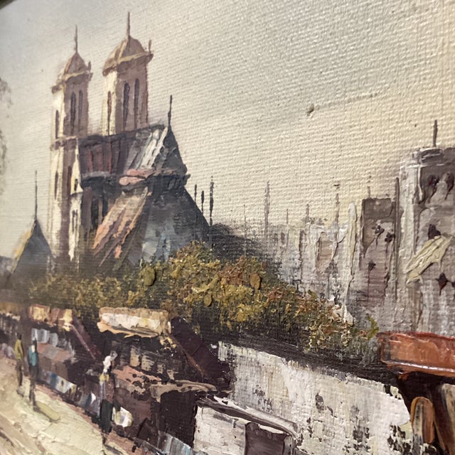 Ecru Mid 20th Century Paris City Landscape Market Scenes Oil Painting on Canvas Signed Framed For Sale - Image 8 of 12
