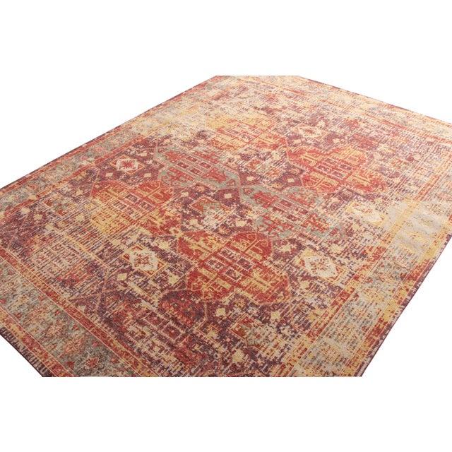2010s Rug & Kilim’s Distressed Style Transitional Rug in Red Purple Geometric Pattern For Sale - Image 5 of 6