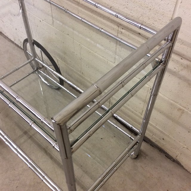 Italian Style Faux Bamboo Chrome Bar Cart For Sale In Richmond - Image 6 of 10