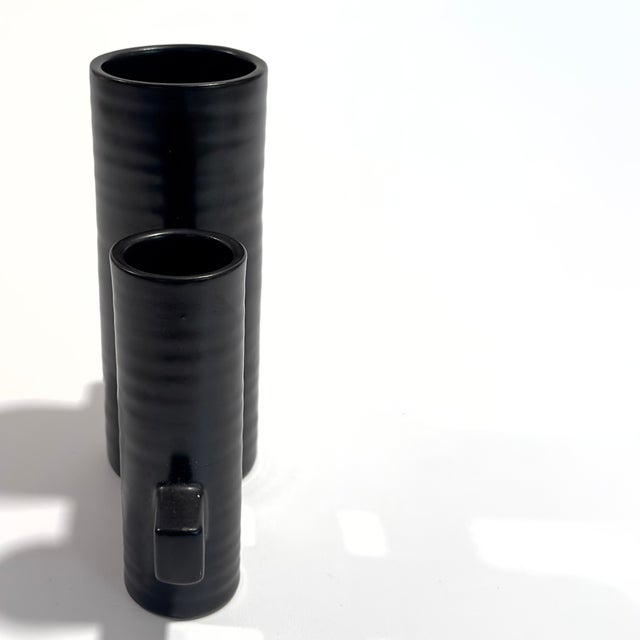Ceramic Modernist Japanese Black Pottery Ceramic Ikebana Vase by MCI Japan For Sale - Image 7 of 11