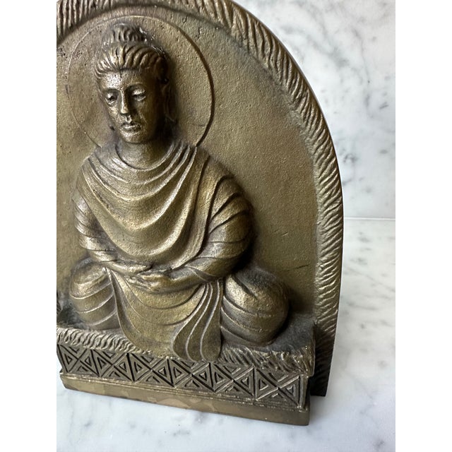 Art Deco Pair of Antique Tiffany Studio New York Bronze Buddha Bookends No. 1025. For Sale - Image 3 of 12