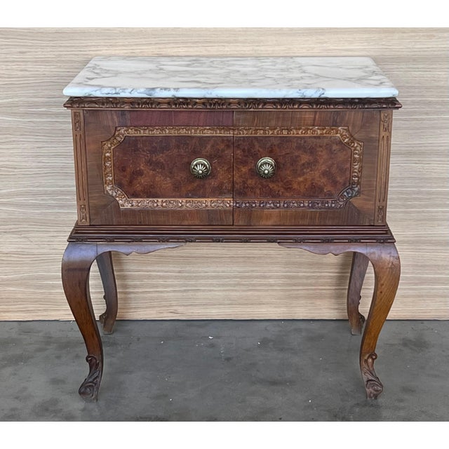 Art Deco French Nightstands with doors and Marble Top, 1930s, Set of 2 For Sale - Image 17 of 18
