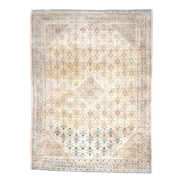 1960s Vintage Persian Handmade Wool Cotton Beige Area Rug For Sale