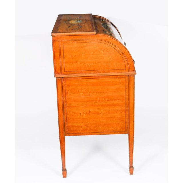 Antique English Late Victorian Sheraton Revival Satin Wood Bureau, 19th Century For Sale - Image 4 of 18