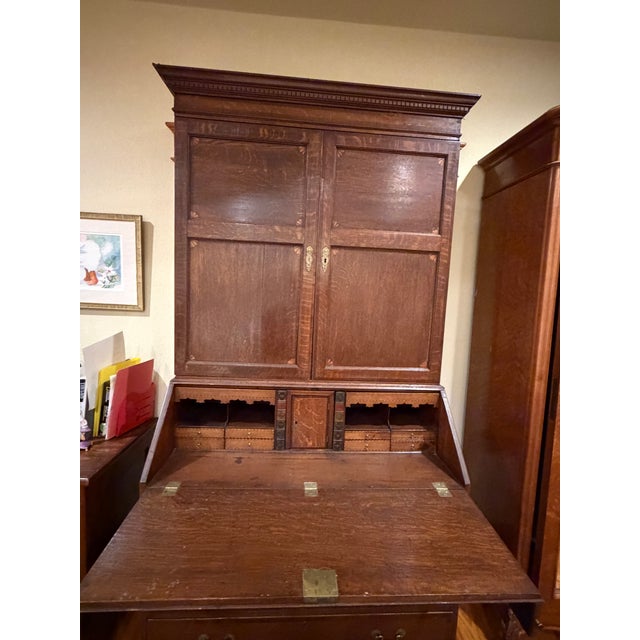 Traditional Antique Arts & Crafts Slant-Front Secretary Desk With Upper Cabinet, Circa 1900 For Sale - Image 3 of 3