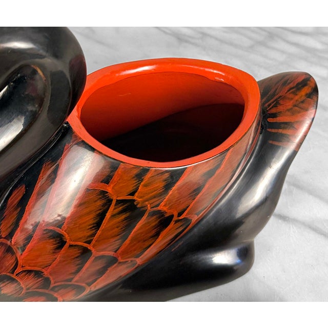 Black Vintage Chinese Black & Red Lacquer Swan Storage Box Jar For Sale - Image 8 of 11