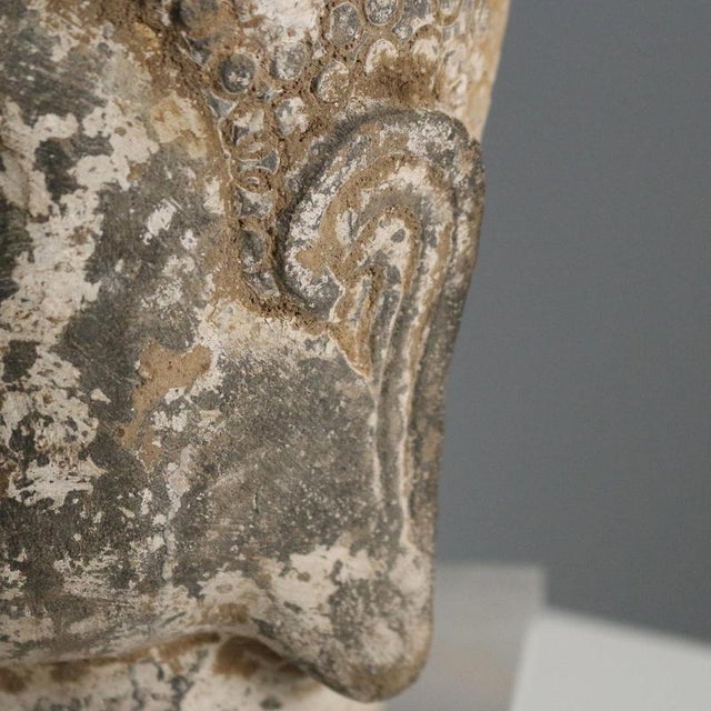 Stone Stone Buddha Head with Acrylic Glass Base For Sale - Image 7 of 9