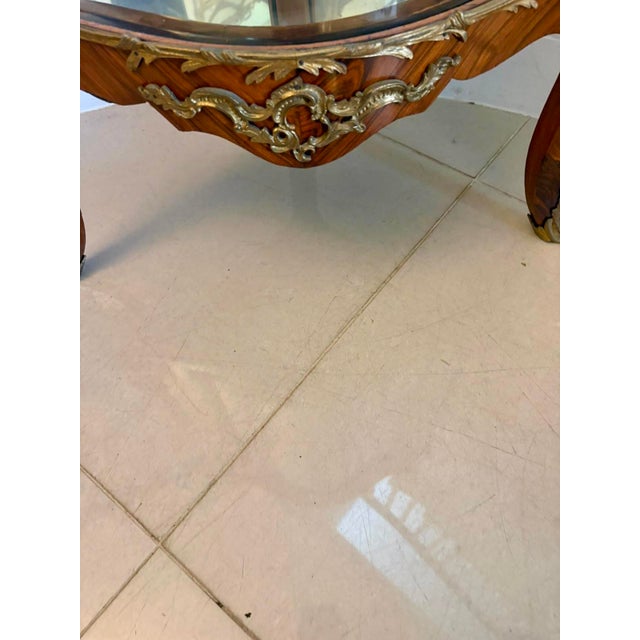 Antique French Kingwood Serpentine Corner Display Cabinet with Marble Top and Ormolu Mounts, 1860 For Sale - Image 7 of 12